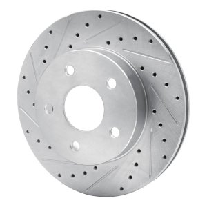 Jeep Grand Cherokee Brake Rotor (1) - Front Left - R1 Concepts - Drilled & Slotted - Silver - `99-`04